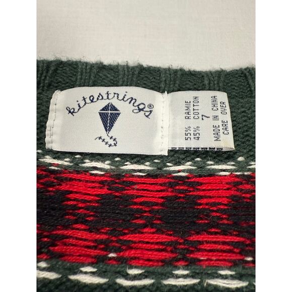Vintage Kitestrings Cardigan Sweater Sz 7 Nordic Snowflakes Deer Red Green - Picture 8 of 8